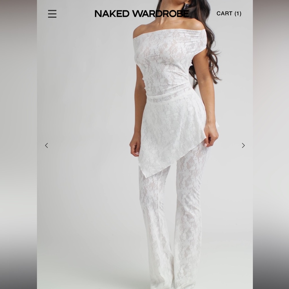 Naked Wardrobe White Lace Off-Shoulder Ensemble